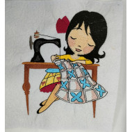 Girl Quilting On Sewing Machine