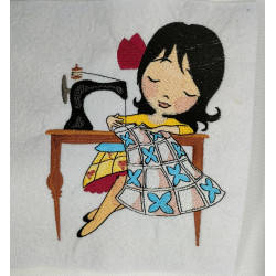 Girl Quilting On Sewing Machine