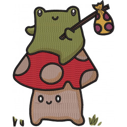 Cute Frog On A Mushroom