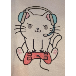 Cute Cat With Headphones Embroidery Design