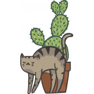 Cat With Cactus Plant