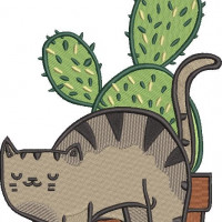 Cat With Cactus Plant