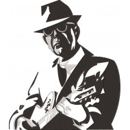 Leonard Cohen With Guitar Silhouette 