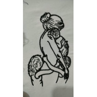 Mother With Kids Line Art
