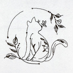 Floral Cat Line Art