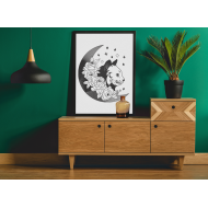 Floral Cat with moon