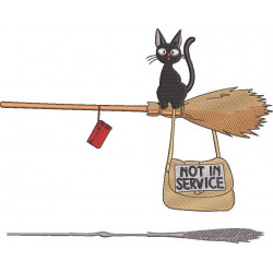 Black cat on broomstick