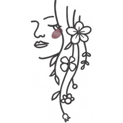 Woman And Daisies Line Art