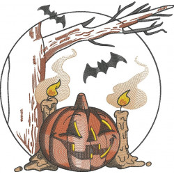Jack O Lantern With Bats And Candles