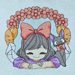 Cute Gothic Girl With a Bow And Black Cat - Free with $15 Purchase