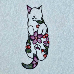 Violet Flower And Berries Floral Cat