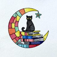 Black Cat With Moon And Books