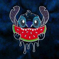 Stitch Eating Watermelon Embossed Applique