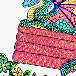 Dragon on Books with Floral Vine