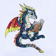 Stained Glass Baby Dragon Reading