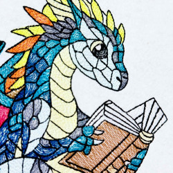 Baby Dragon on Books Reading