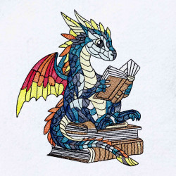 Baby Dragon on Books Reading