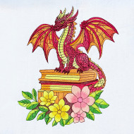 Flamed Dragon on Books and Flowers