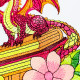 Flamed Dragon on Books and Flowers Flamed Dragon on Books and Flowers