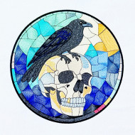 Stained Glass Raven On Skull Art