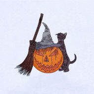 Pumpkin With Cat And Broomstick