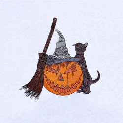 Pumpkin With Cat And Broomstick