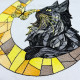 Stained Glass Cat On Moon With Butterfly