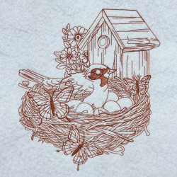 Mother Bird With Nest Line Art