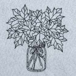 Mason Jar With Autumn Leaves Line Art
