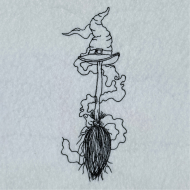 Witch Broom With Hat Line Art
