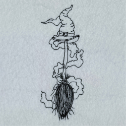 Witch Broom With Hat Line Art
