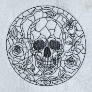 Stained Glass Skull With Red Roses Line Art 
