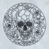Stained Glass Skull With Red Roses Line Art 
