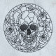 Stained Glass Skull With Red Roses Line Art 