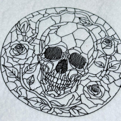 Stained Glass Skull With Red Roses Line Art 