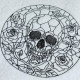 Stained Glass Skull With Red Roses Line Art 