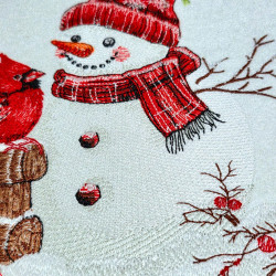 Snowman And Cardinal On Fence