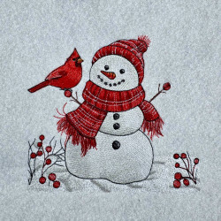 Snowman With Cardinal Winter Scene