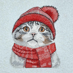 Winter Cat With Santa Hat
