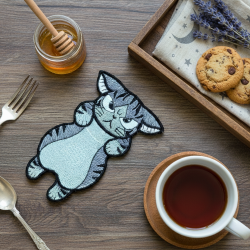 Snuggly Black Cat Mug Rug