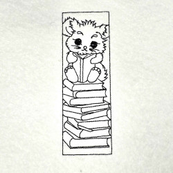 Cat On The Books Line Art