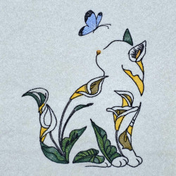 Wild Flower Cat And Butterfly