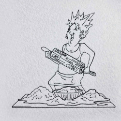 Kitchen Dynamo With a Rolling Pin Line Art
