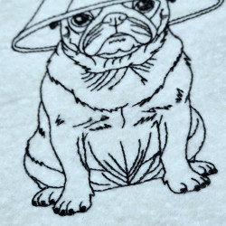 Pug Dog Lamp On Head Line Art