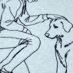 Boy Pating Dog Line Art
