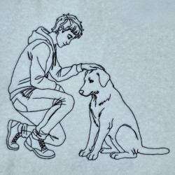 Boy Pating Dog Line Art