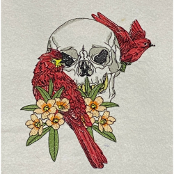 Cardinals On A Floral Skull