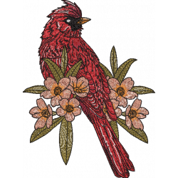 Cardinal With Spring Blooms Branch