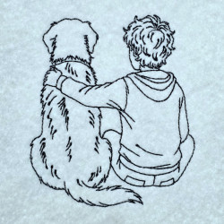 Boy And Dog Companionship Line Art