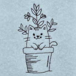 Cat In Flower Pot Line Art